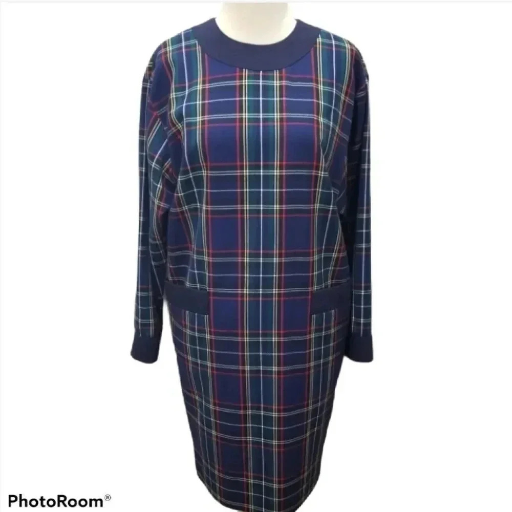 {Santa Fe By Jim Tremblay} Vintage 90s Plaid Long Sleeve Shift Dress